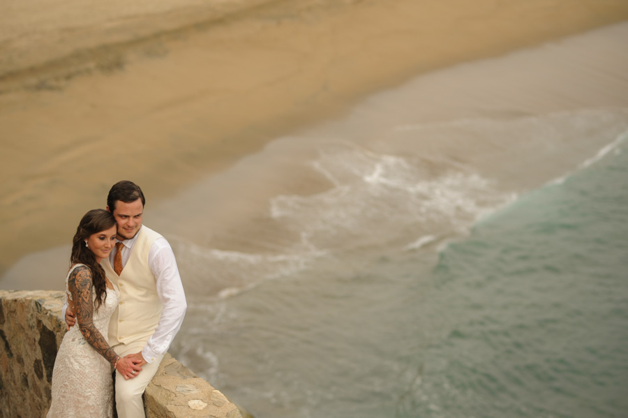 Bride and groom see the ocean